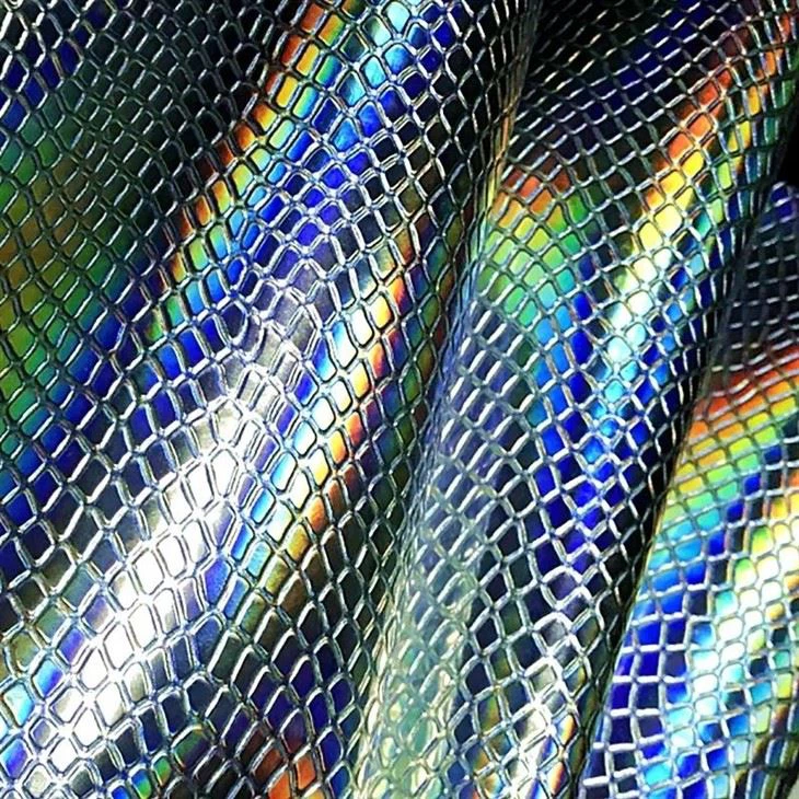 Faux Leatherette Rainbow Embossed Snake Pattern PU Holographic Leather Vinyl